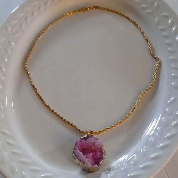 Necklace pink stone earring Set - Picture 7 of 7